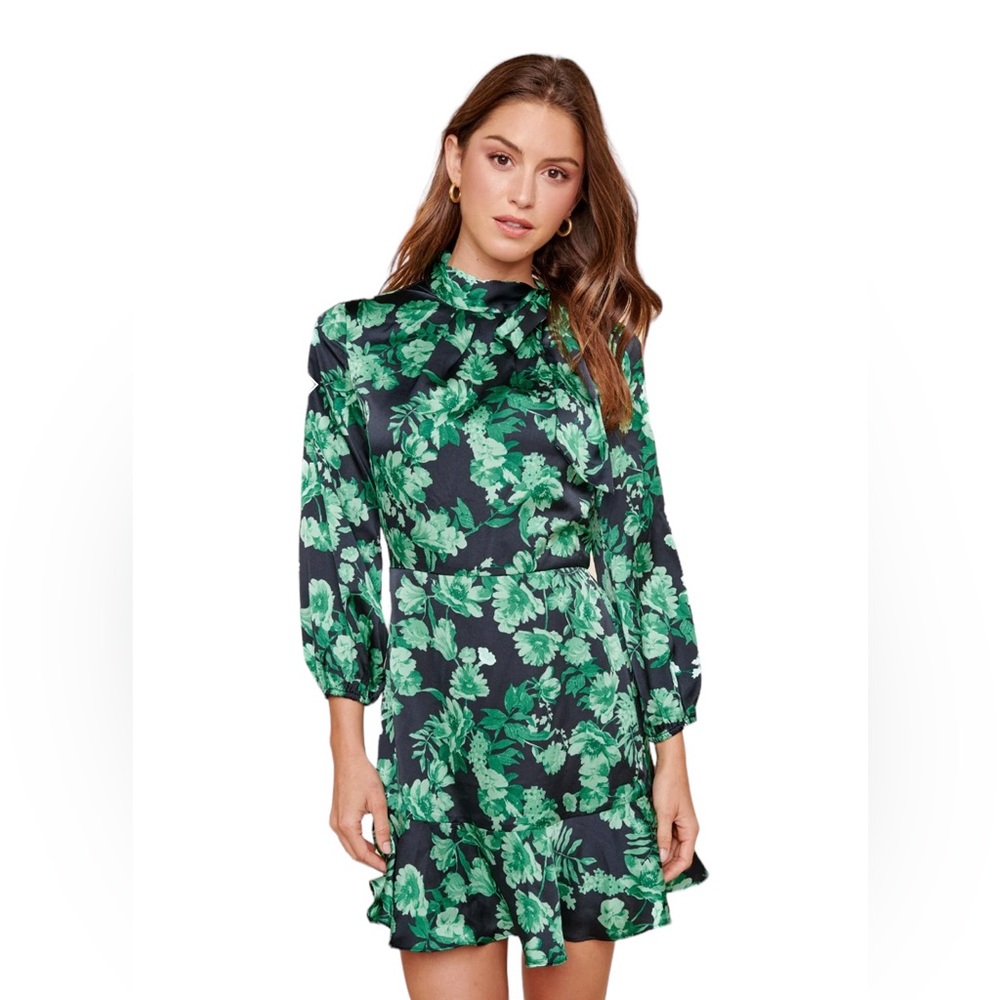 Sugar Lips Satin Floral Mini Dress
